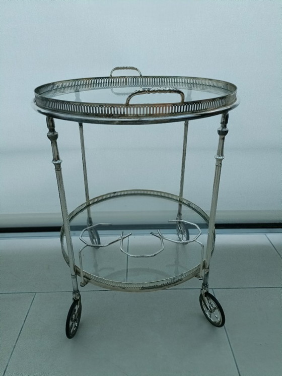 Image 1 of Tavolino da tè vintage, carrello antico placcato in argento, carrello per bevande, mobili di servizio
