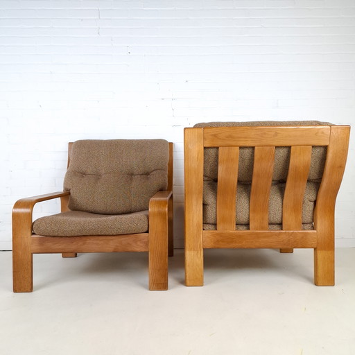 2x vintage fauteuil Deens design hout/stof mid century