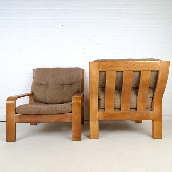 Image 1 of 2x vintage fauteuil Deens design hout/stof mid century