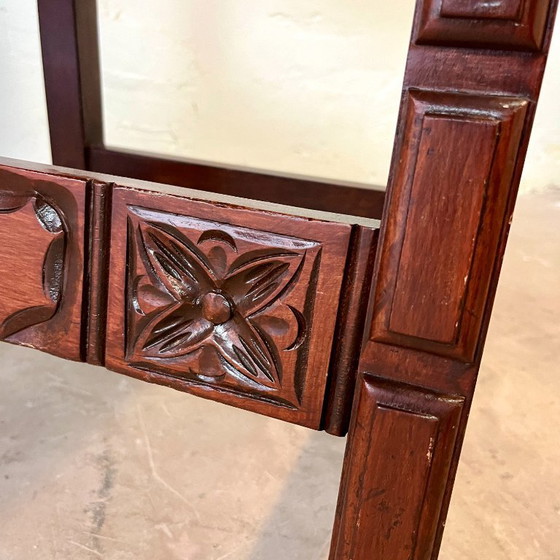 Image 1 of Spanish chair in leather and carved wood, 1950s/60s