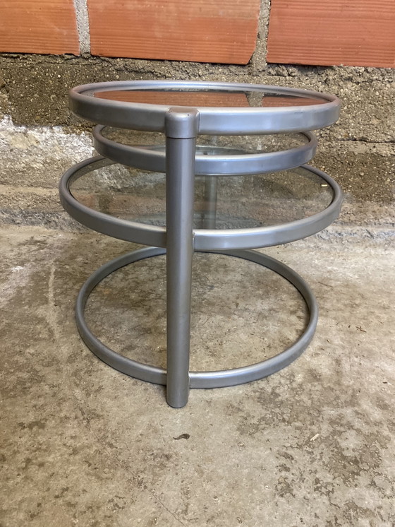 Image 1 of Tavolo Basse LEITMOTIV Métal Gris + 3 Plateaux Verre Années 70 Vintage #D370