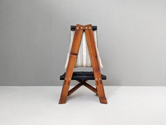 Image 1 of Sculptural Pine Lounge Chair with Table in the Style of Pierre Chapo, France, 1970s