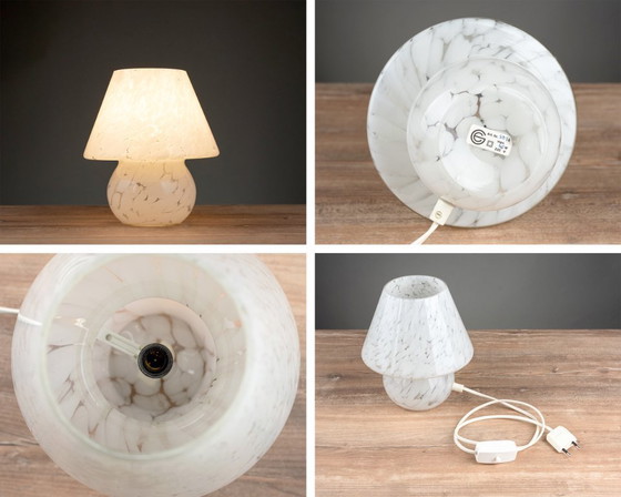 Image 1 of Small Mushroom Table Lamp, Marbled Glass, Mid-Century 1970s, White