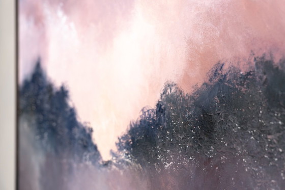 Large Original Framed Abstract Landscape Painting in Pink and Blue - A Doorway for Later (photo 11 of 19)