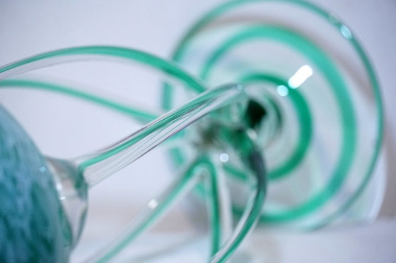 Image 1 of Calice monumentale in vetro soffiato a mano da 42 cm di Makora Krosno – Design marmorizzato color smeraldo