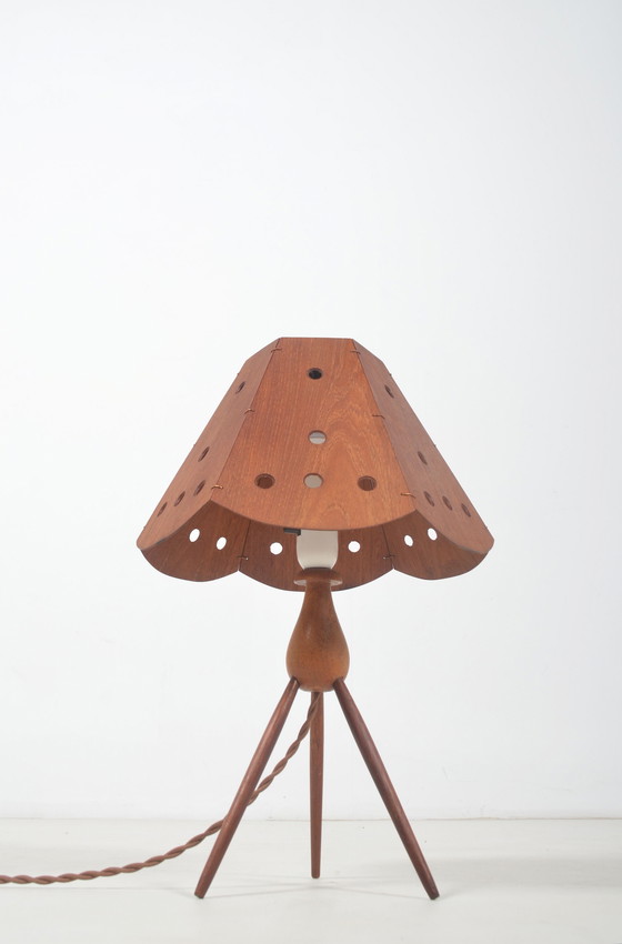 Image 1 of Danish Table Lamp on Tripod in Teak, 1960s