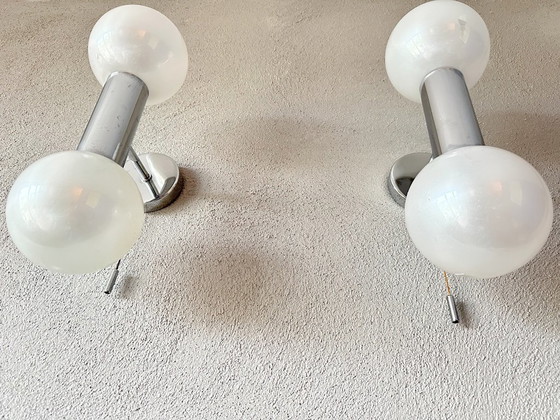 Vintage pair of Wall lights Motoko Ishii, Staff Leuchten, Glass, Chrome, Silver (photo 8 of 11)