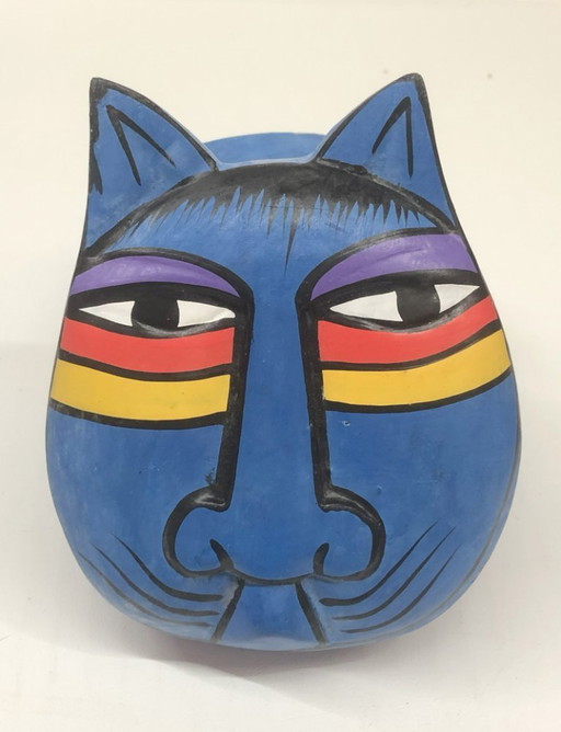Laurel Burch chat en bois peint à la main