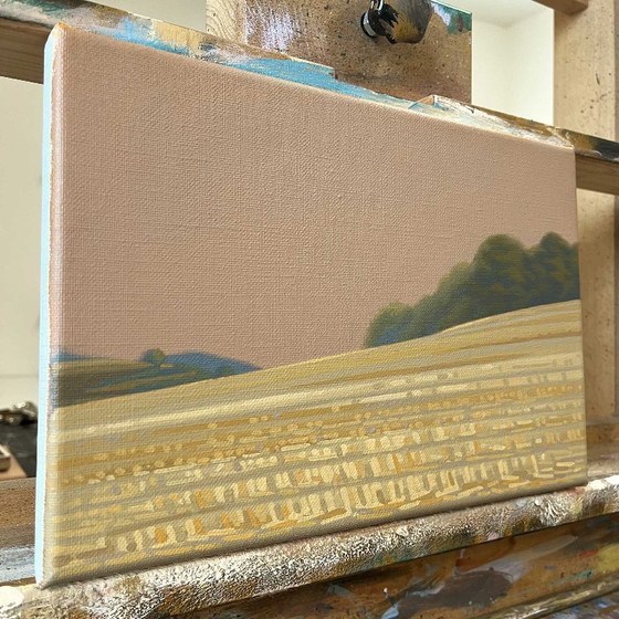 Image 1 of Mowed field, unique painting, hand-painted one-of-a-kind piece, 30 x 20 cm, acrylic paint on canvas