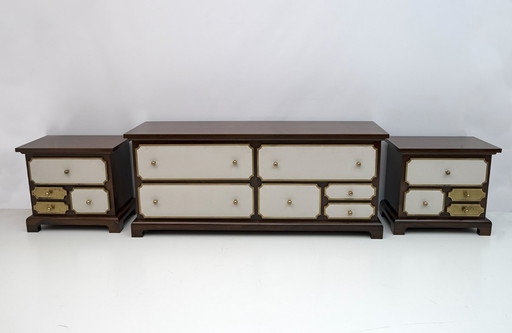 Set of Luciano Frigerio Mid-Century Modern Italian Dresser and Bedside Tables