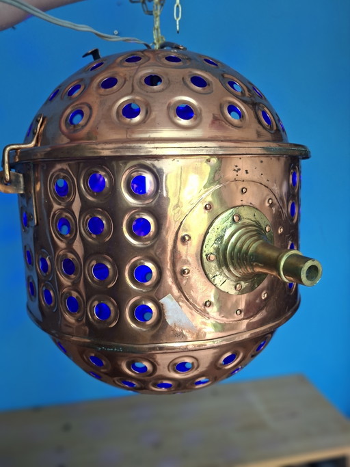 Grande lampadario a sospensione steampunk a forma di tamburo in rame rosso. – kroonluchters, Copper