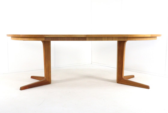 Image 1 of Bernhard Pedersen and Son round 2x extendable dining table Danish vintage