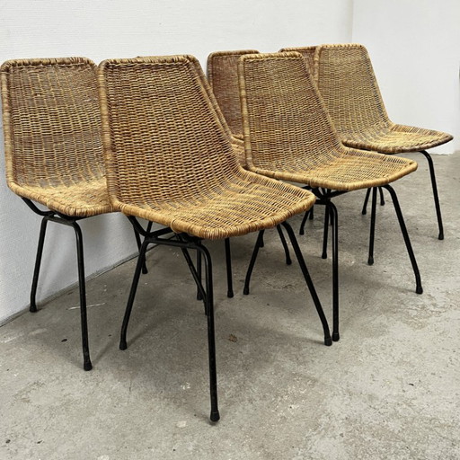 7 chaises de salle à manger en rotin du milieu du siècle – Dirk van Sliedregt | Rohé