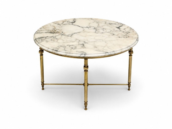 Image 1 of Ronde Marmeren Salontafel met Messing Onderstel