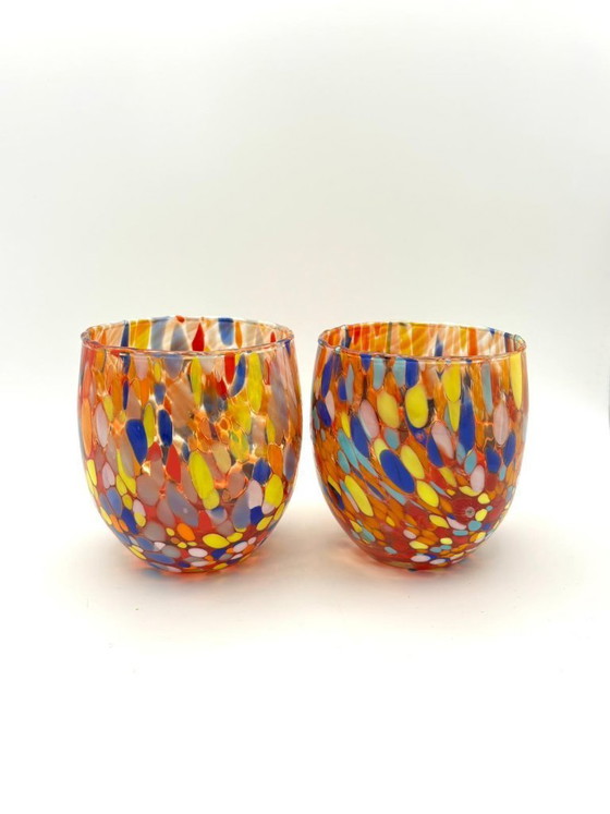 Image 1 of Set di 6 bicchieri in vetro soffiato veneziano con murrine Effetre Murano fuse nel vetro, hand made in italy.