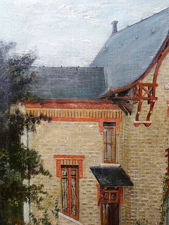 Image 1 of Grand tableau "Villa Camille" ancien années 40-60 huile sur toile signé M.Lesoll