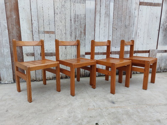 Image 1 of Minimalistische Holzstühle, 1970er Jahre, Satz von 4