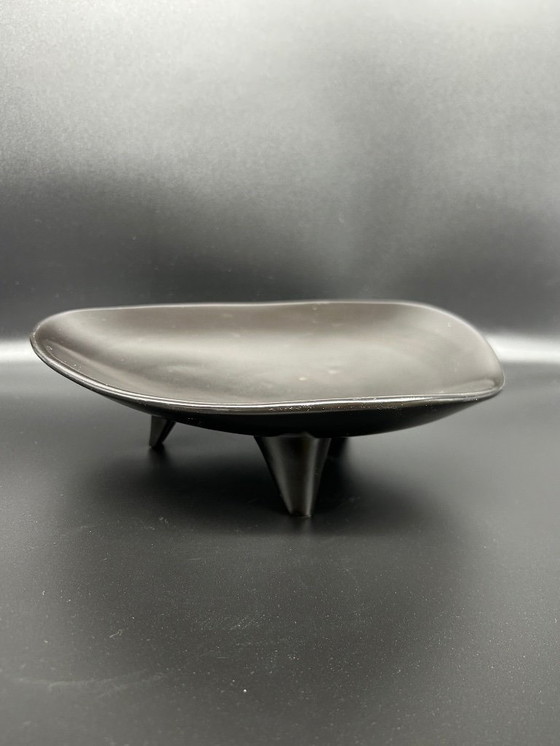 Image 1 of black ceramic trinket tray, 1950s