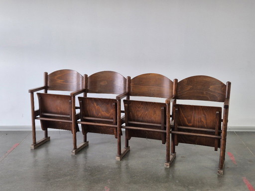 Houten Vintage bioscoopbankje 1950