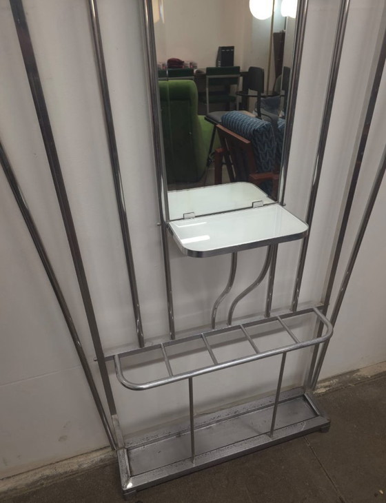 Image 1 of Appendiabiti da ingresso in alluminio stile Art Déco francese con specchio smussato