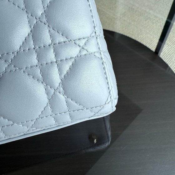 Image 1 of DIOR LADY SMALL - CANNAGE LAMBSKIN LIGHT GREY GRAY GOLD HARDWARE