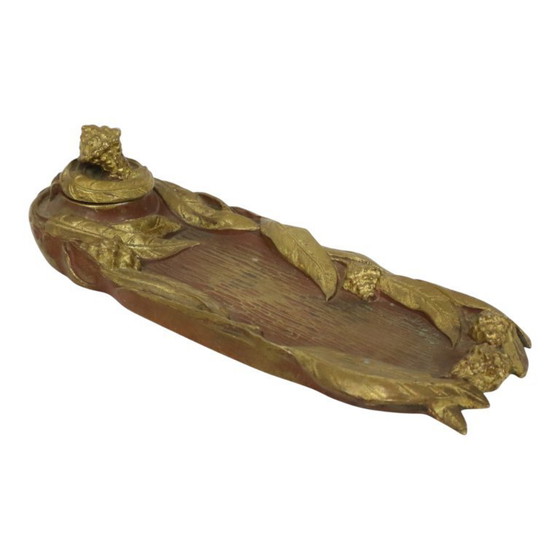 Image 1 of Bronze Art Nouveau Inkwell Pen Holder