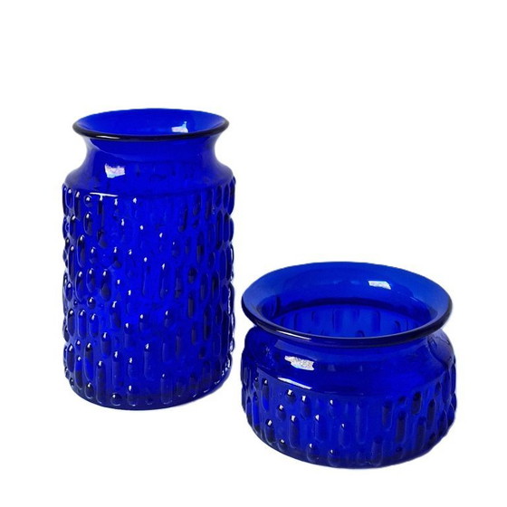 Image 1 of Eneryda Glasbruk - Kobaltblauwe vaas en schaal - 60s