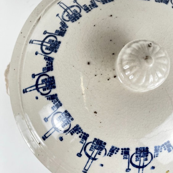 Antica bouillotte / cocotte in gres di Saint Uze, decoro blu, inizio XX secolo – Stoviglie, Ceramica (photo 12 of 14)