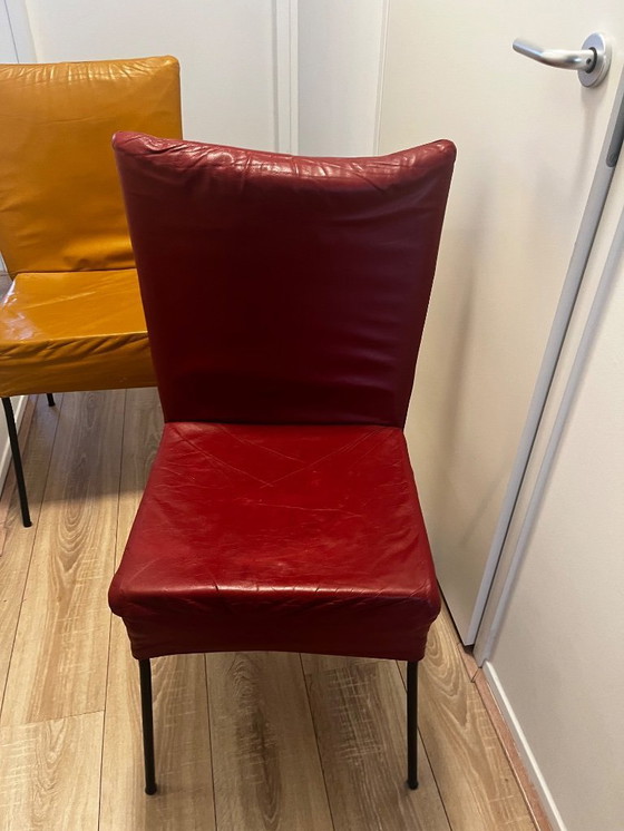 Image 1 of 3x gekleurde leren vintage eetkamer stoelen Montis Spica