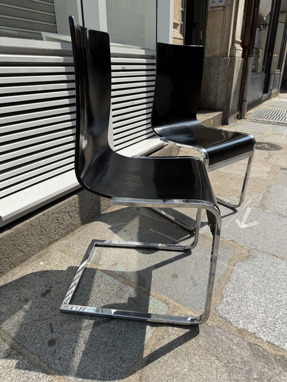 Image 1 of Klass" designstoelen - wengéhout en chromen poten