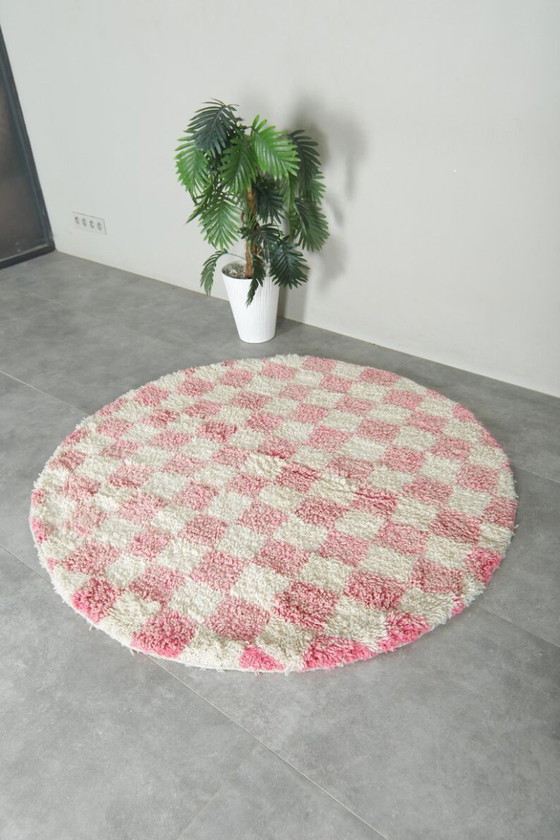 Image 1 of Tappeto rotondo berbero marocchino rosso fatto a mano, 200 cm x 200 cm