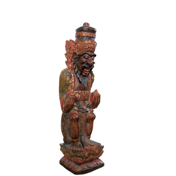 Vintage Balinese Houtsnijwerk – Rishi met Kamandalu – Polychroom – 52 cm – Beeldhouwkunst (photo 2 of 10)