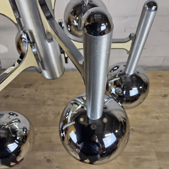 Image 1 of Grote Chromen Vintage Space Age Gaetano Sciolari hanglamp (70s) Itiliaans design (kroonluchter) bol lampen 