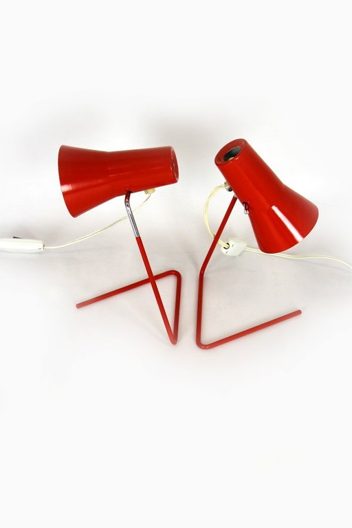 Lampes de table rouges de Josef Hurka pour Drupol, années 1960, lot de 2