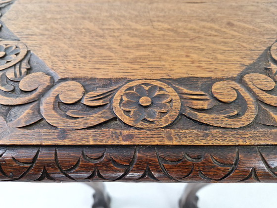 Image 1 of Antique Clawfoot Side Table in Oak