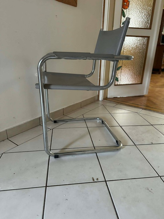 Mid-Century Grey Tubular Chair, 1960s – Adjustable recliner chair, Chrome, Retro (photo 3 of 4)