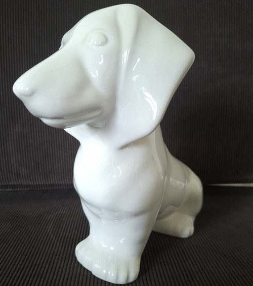 Vintage Italian Ceramic Dachshund – 1980s – White Glaze (22cm)