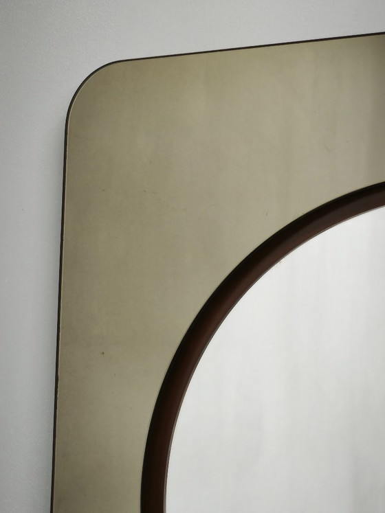 1970s Italian Space Age Smoked Glass and Circular Wall Mirror (photo 6 of 11)