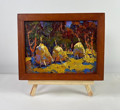 Original Oil Painting Fall Forest Landscape Autumn silence