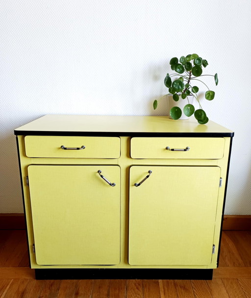 Lemon yellow Formica sideboard 1960