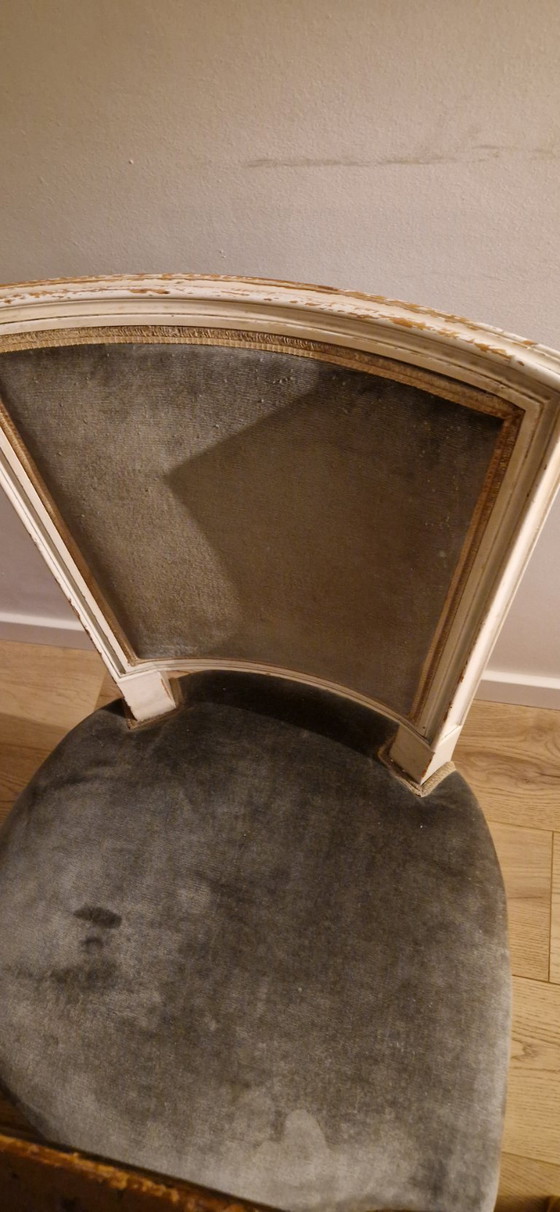 Image 1 of 2 antique chairs, green velvet upholstery