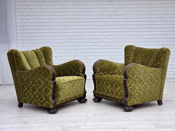 Image 1 of Fauteuil relax danois des années 1950, revêtement en velours, bois de chêne.