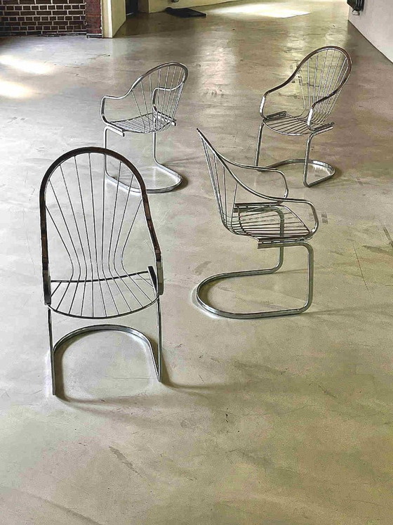 Image 1 of 4 cantilever chrome chairs by Rinaldi for Rima, chrome chairs from the 1970s