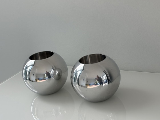 Image 1 of Porte-bougies chauffe-plat vintage Ikea en acier inoxydable Nässjö, lot de deux