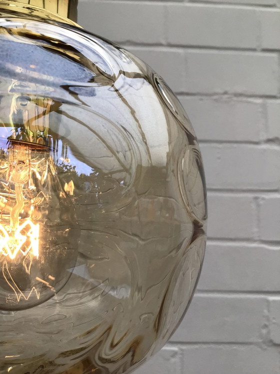 Unique vintage set of 60s Doria Leuchten pendant lights – Pendant lamps, Brass, Glass (photo 9 of 10)
