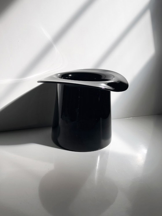 Vintage Black Glass Vase, Cylindrical, Postmodern / Art Deco Revival, 1980s (photo 4 of 5)
