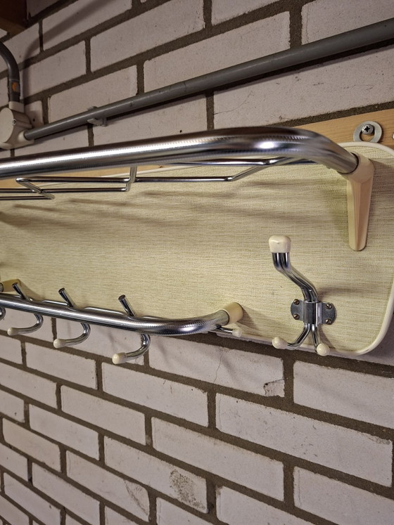 Vintage Mid-Century Wall Coat Rack Chrome & Formica, 1950s/60s, Wood, Silver (photo 2 of 5)