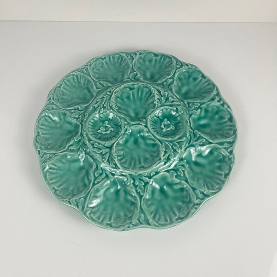 Image 1 of Gran fuente para ostras Gien, cerámica vidriada, color turquesa, 1960-70