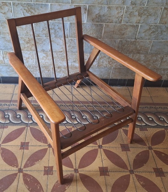 Image 1 of Danish Teak Lounge Chair with Sea Blue-Green Fabric, 1960s