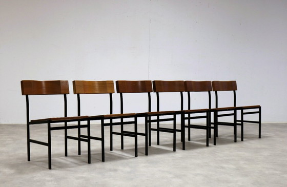 Image 1 of 6x vintage industriële eetkamerstoelen